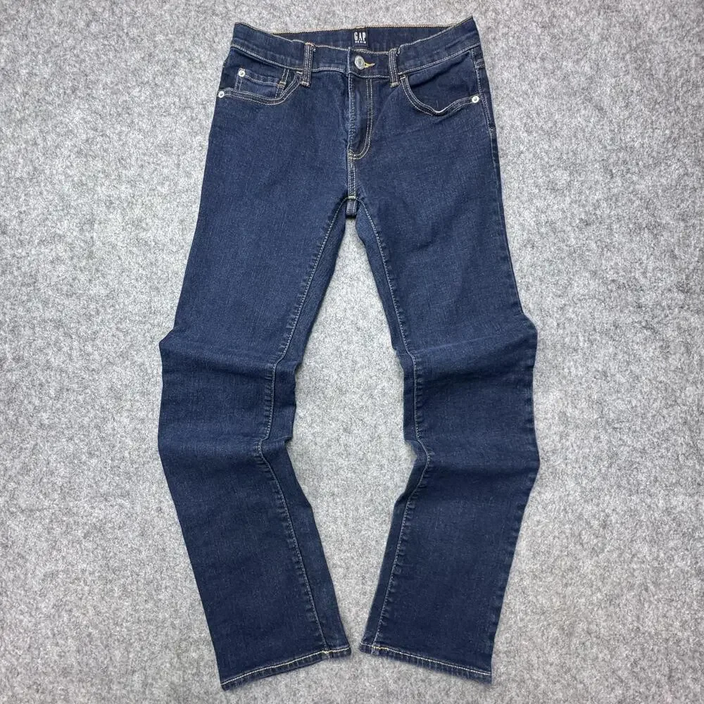 Gap Jeans Youth 16 Blue Stretch Straight Adjustable Waist Dark Wash Denim